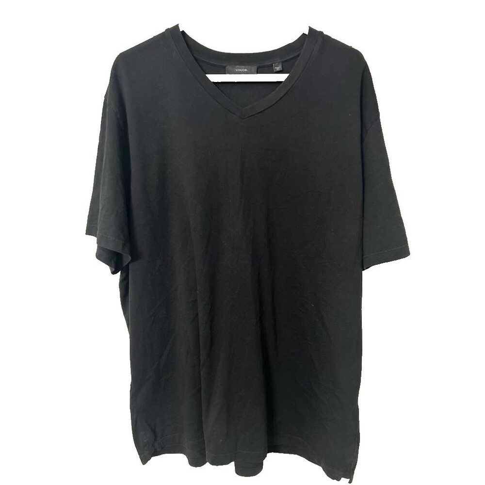 Vince V-Neck Shirt Men's XXL Black Short Sleeves Top Cotton